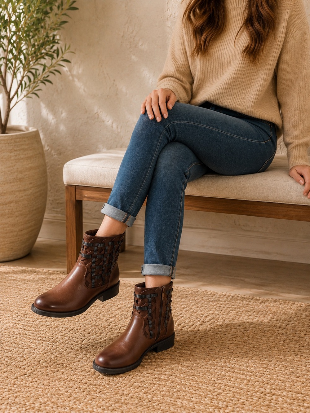 Elegant Brown Vegan Leather Ankle Booties by Helens Heart Size 10
